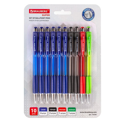 Ручки шариковые Brauberg Super 0,35 мм 4 цвета 10 шт 143381 цена за 3 шт , 